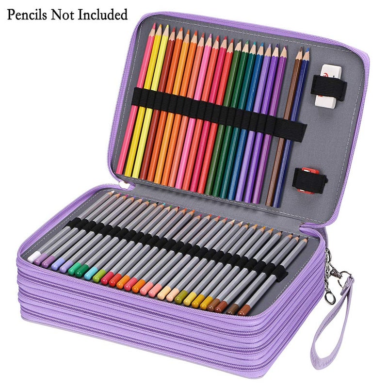 BTSKY 200 Slots Colored Pencil Organizer - Deluxe PU Leather Pencil Case Holder With Removal Handle Strap Pencil Box Large for Colored Pencils Watercolor Pencils Purple - Image 2